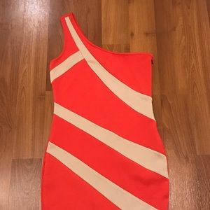 NWOT Coral & Cream Bodycon Dress